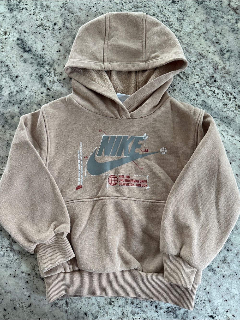Nike Kids Taupe Hooded Fleece Sweatshirt with Grey Logo